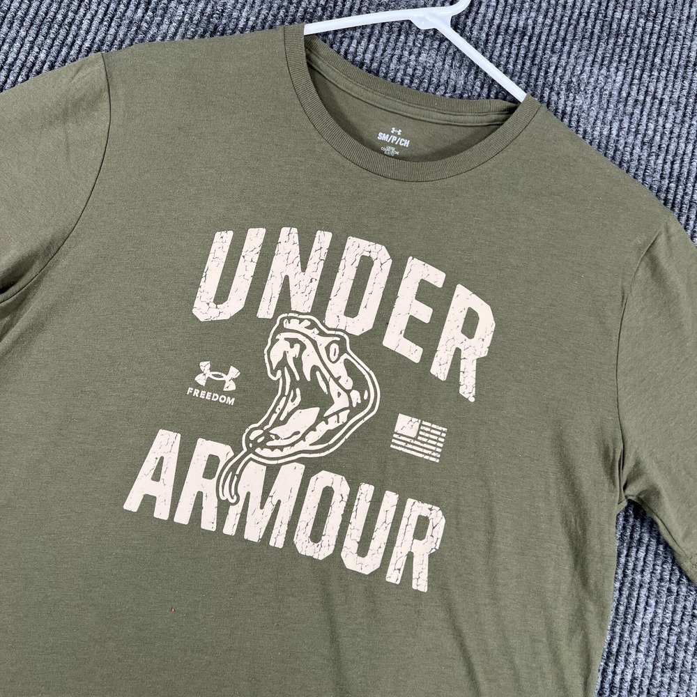 Under Armour Shirt Mens Small Green Short Sleeve Snake Freedom Casual New